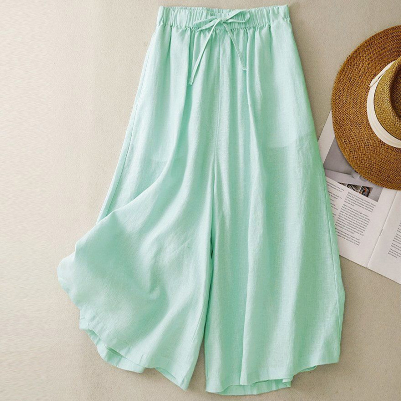 棉麻阔腿裤女夏季薄款七分裤2025新款棉麻裙裤大码胖mm直筒休闲裤