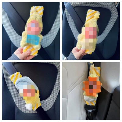 Plush, High-End Feel, Cute for — Seat belt shoulder pad - 4-piece-star-man-yellow-white-striped-safety-harness-set