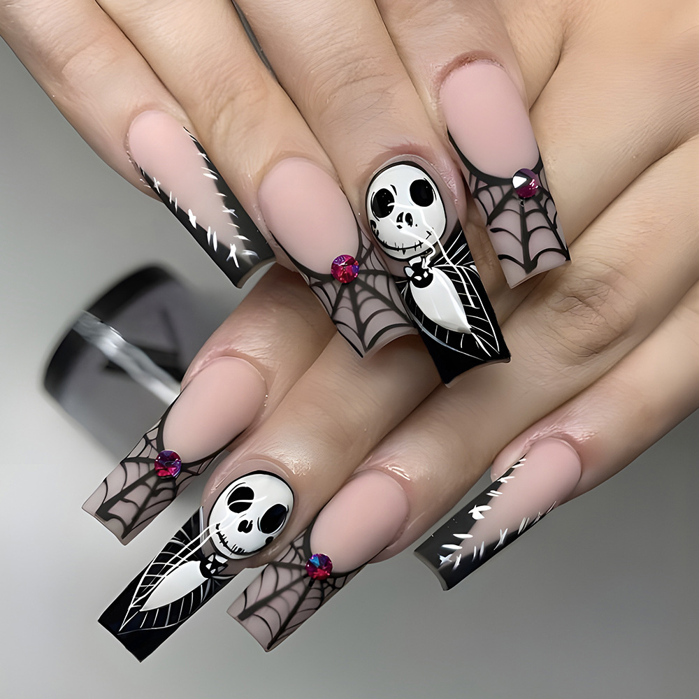 Halloween tela de araña francesa piezas de uñas gemas rojas con diamante armadura de tubería de agua cruzada venta caliente de cráneo para usar armadura