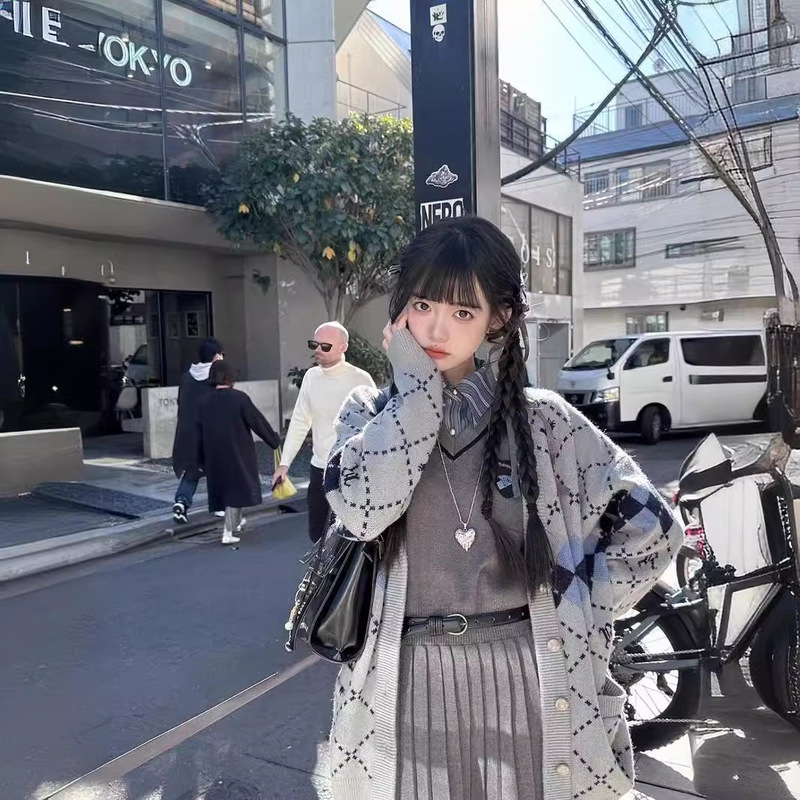 Harry Potter Joint Diamond Jacquard Sweater Cardigan Jacket Women's 2024 Autumn and Winter New College Style