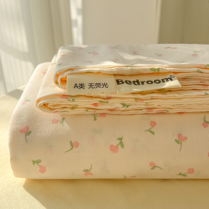 母子グレード A タイプ裸睡眠純綿シーツ小さな新鮮な綿シングルピース学生寮シングルとダブル枕カバー 3 点セット