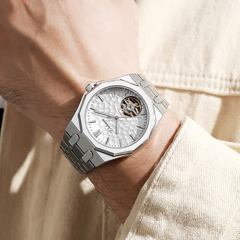 Durenwei Herren-Automatikuhr Tourbillon Stahlarmband