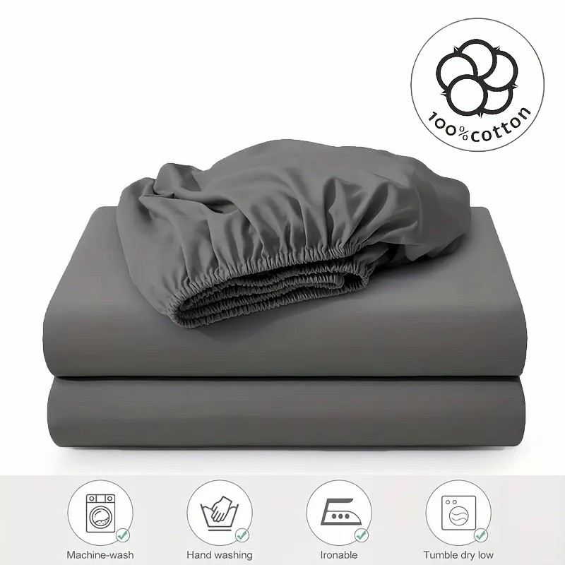 Pure Cotton Fitted Sheet Solid Colour Luxury Mattress Cover_voghion.com