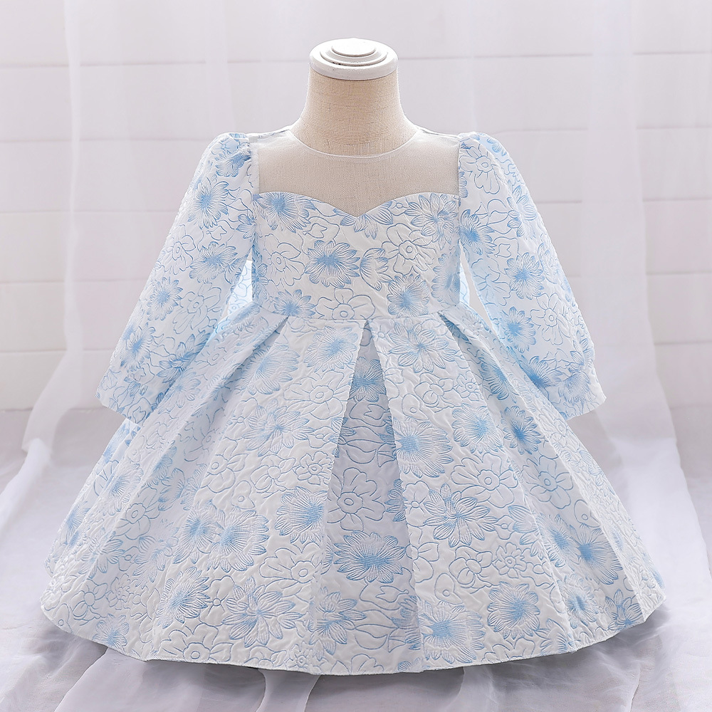 amazon生日宴會禮服鏤空印花蓬蓬裙嬰幼兒禮服裙寶寶周歲禮服小童