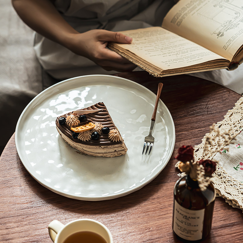 Placa de alta calidad Placa de color sólido ondulación del agua Placa de filete esmalte de sésamo placa plana placa de cerámica placa grande al por mayor