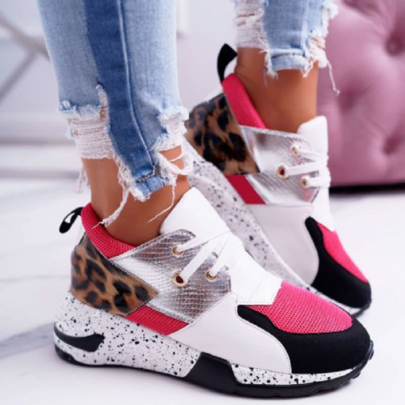 Women's Shoes thick soled shoes leopard print color matching lace up casual sports shoes women's shoes single shoes_voghion.com