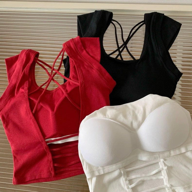 Чистое Желание Гонконг стиль Горячая девушка Cross Hollow Backless Sexy Beautiful Back Wrapped Chest Girl Без рукавов короткая версия Slim Cotton underwear