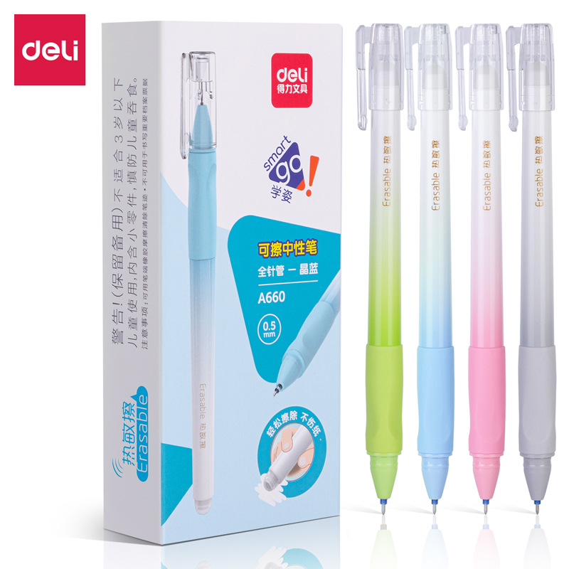 6 crystal blue pens 0.5mm-full syringe★【Deli A660】