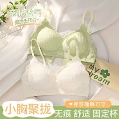 法式蕾丝无痕内衣女薄款小胸聚拢上托防下垂收副乳舒适固定杯文胸