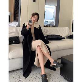 双面呢子大衣冬装新款气质针织拼接小香风别致韩版感毛呢外套