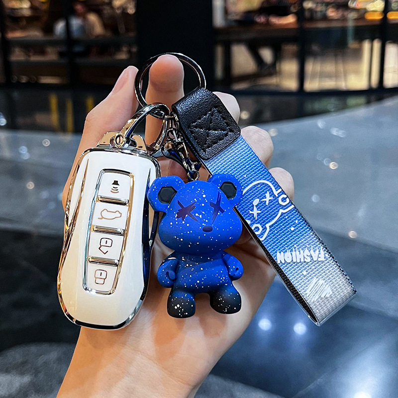 포드 K-스마트 4 키 [싱글 쉘 화이트] + 블루 폭력 곰 펜던트