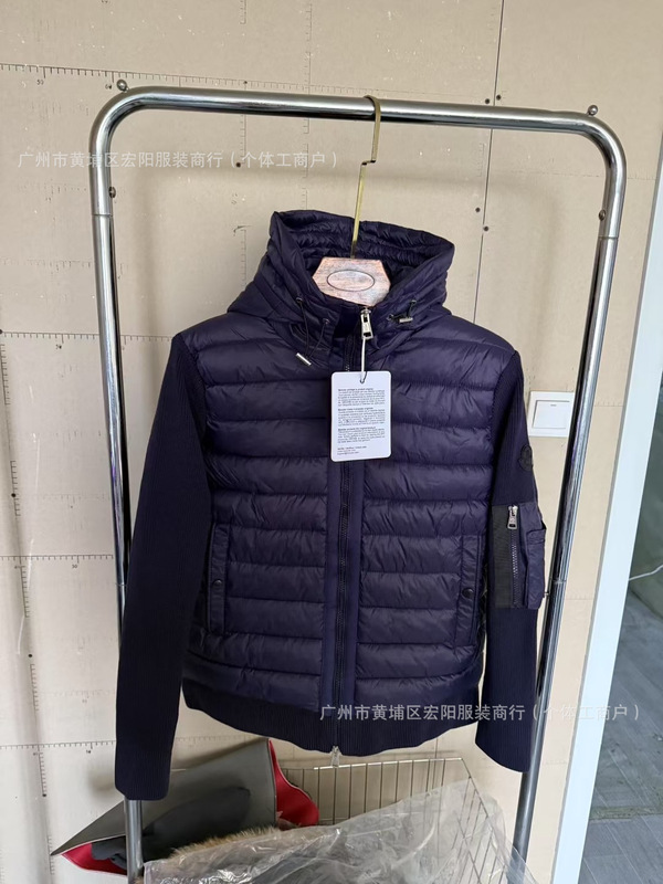 2025新款正确版M家针织开衫拼接连帽羽绒服 情侣款白鸭绒休闲外套|undefined