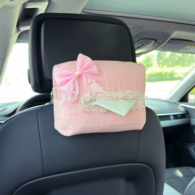 Car Tissue Box Ins Small Car tissue box/set - pink-bow-small-fragrance-paper-towel-pink