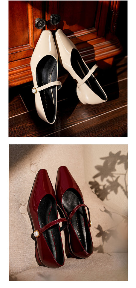 Giày Mary Jane quai ngang mũi vuông đế thấp gót dưới 3 cm — Màu mơ, Màu đen, Màu đỏ rượu chi tiết 9