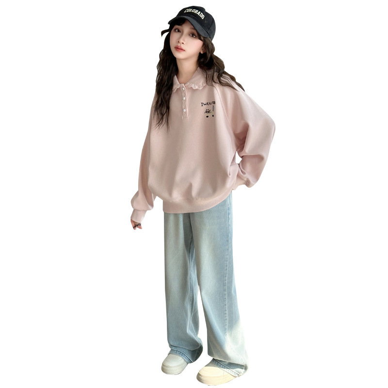 女童卫衣春秋装女大童韩系套装翻领POLO衫儿童初中生上衣两件套潮|undefined