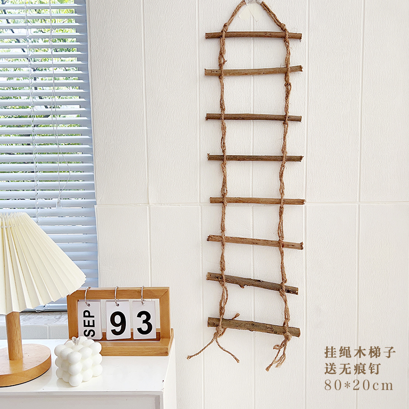 Pared de estilo nórdico decoración de escalera vieja colgante de paja estera de tejido a mano pared de sala de estar productos creativos suaves gato