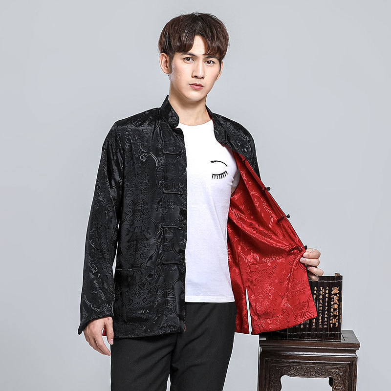 Spring and Autumn Double-sided Wear Men's Tang Suit Pisces Top Men's Retro Long-sleeved Casual Coat Holiday Coat Red Gold
