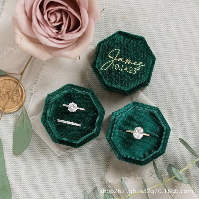 Etsy 箔押しカスタムテキスト 八角形ベルベット布製リングボックス 結婚式 婚約 プロポーズギフト 結婚祝い|undefined