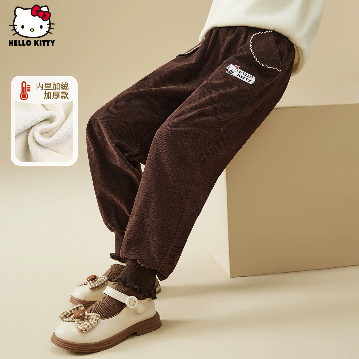 HelloKitty Hello Kitty девушки осенние и зимние вельветовые брюки 2024 новые бархатные повседневные брюки