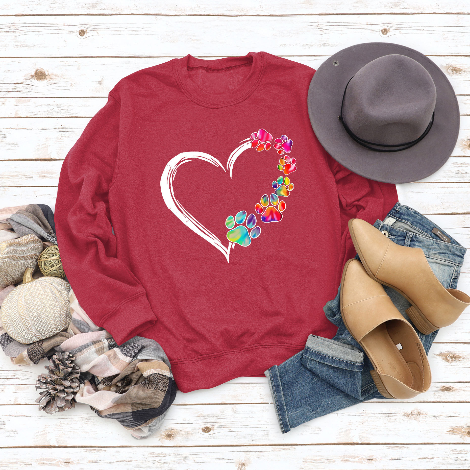 Amazon desea el día de San Valentín europeo y americano Otoño e Invierno tops de mujer Comercio exterior europeo y americano amor perro impreso colorido suéter impreso