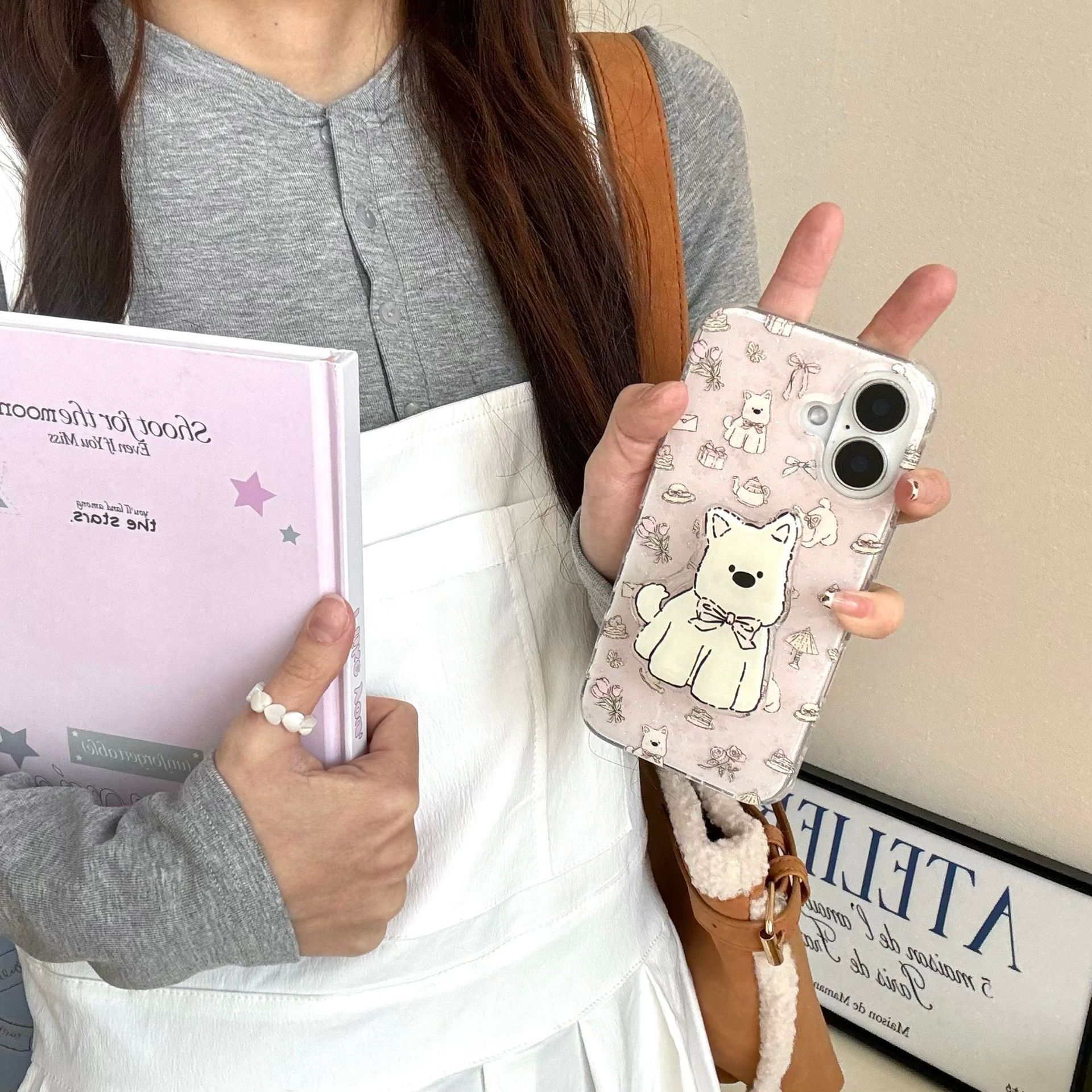 Girl ins brillo lindo West Highland adecuado para soporte 16ProMax iPhone13/14 funda para teléfono móvil 15 nuevo