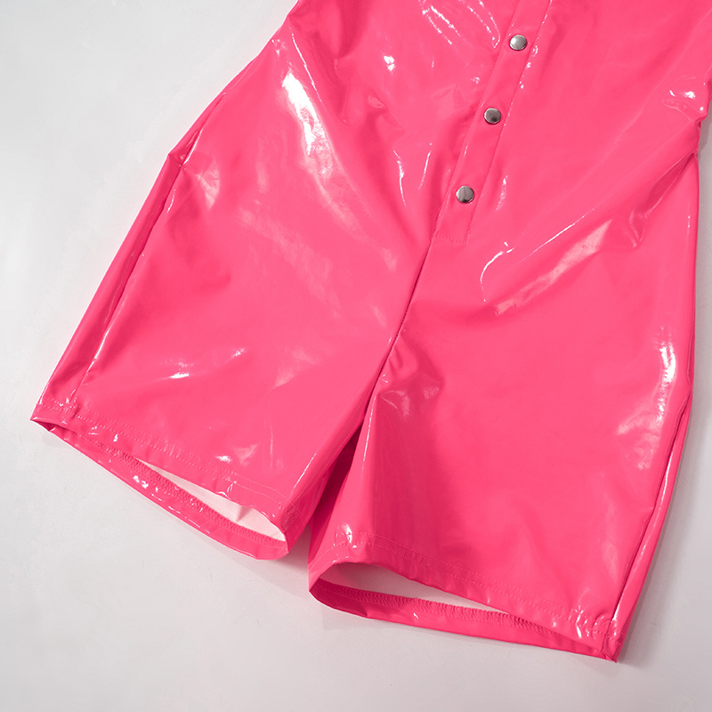 Women Backless Slim Fit Faux Leather Flying Sleeves Casual Romper