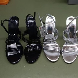 ZA Spain New Women's Shoes Gold and Silver Black Tricolor Metal Lace Thin Heel Hollow Fashion Sandals for Women