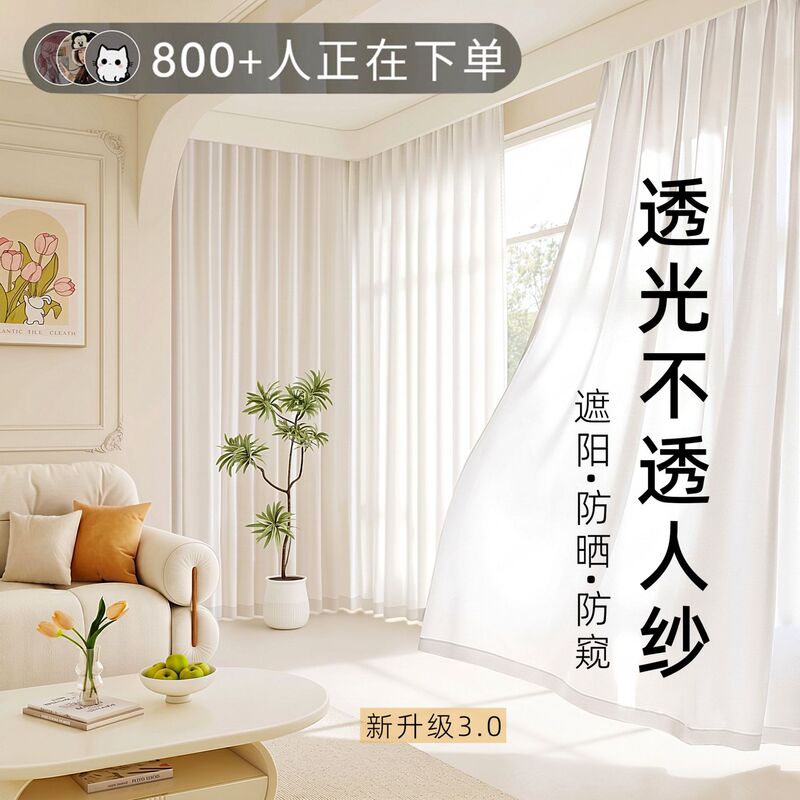 Sheer Curtain with Light-Transmitting but Not See-Through Fabric, White Window Curtain for Living Room, Balcony, Bay Window, Sunshade, White Sheer, 2026 New Model