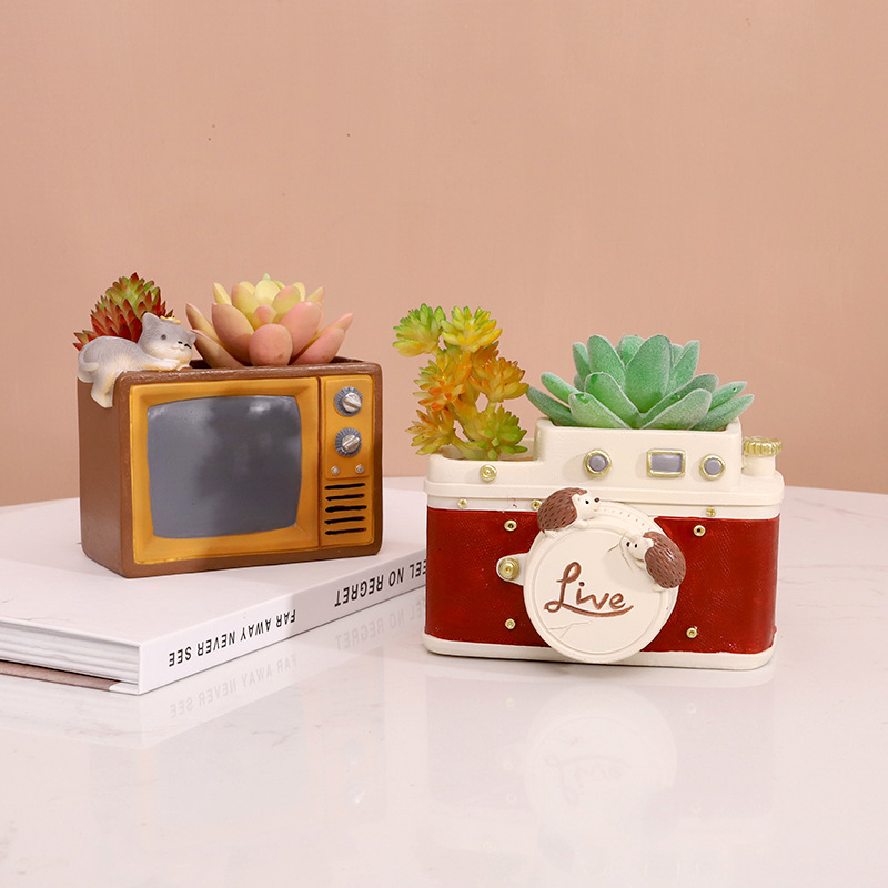 Chậu Cây Resin Chậu cây mọng nước resin vintage, chậu mini để bàn, đồ thủ công trang trí nhà (RG-49)