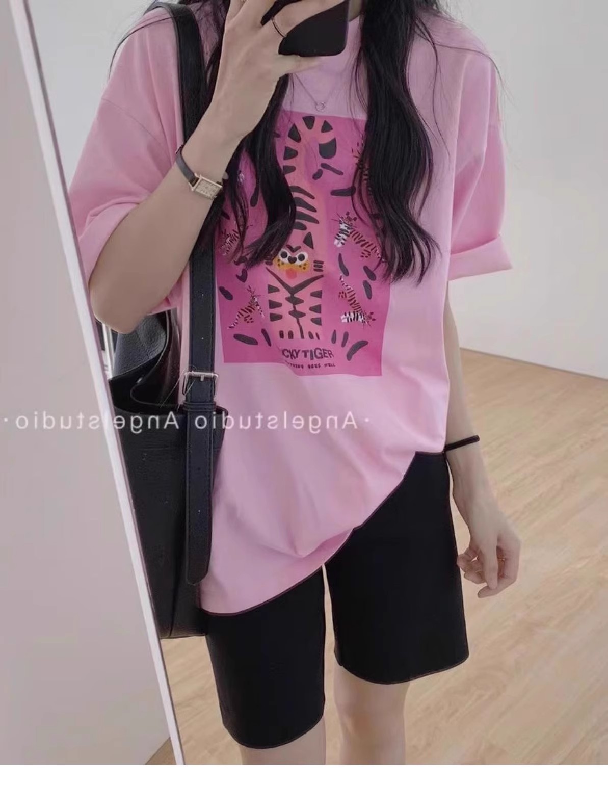 퓨어 코튼 핑크 반팔 티셔츠 여성용 뉴 여름 루즈 하이 엔드 에이지-패셔너블 올 매치 반소매 니치 탑