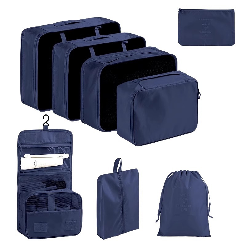 Juego de sarga de 7 piezas, equipaje, ropa, bolsa, bolsa de almacenamiento de gran capacidad, bolsa de lavado, bolsa de almacenamiento de viaje multiusos