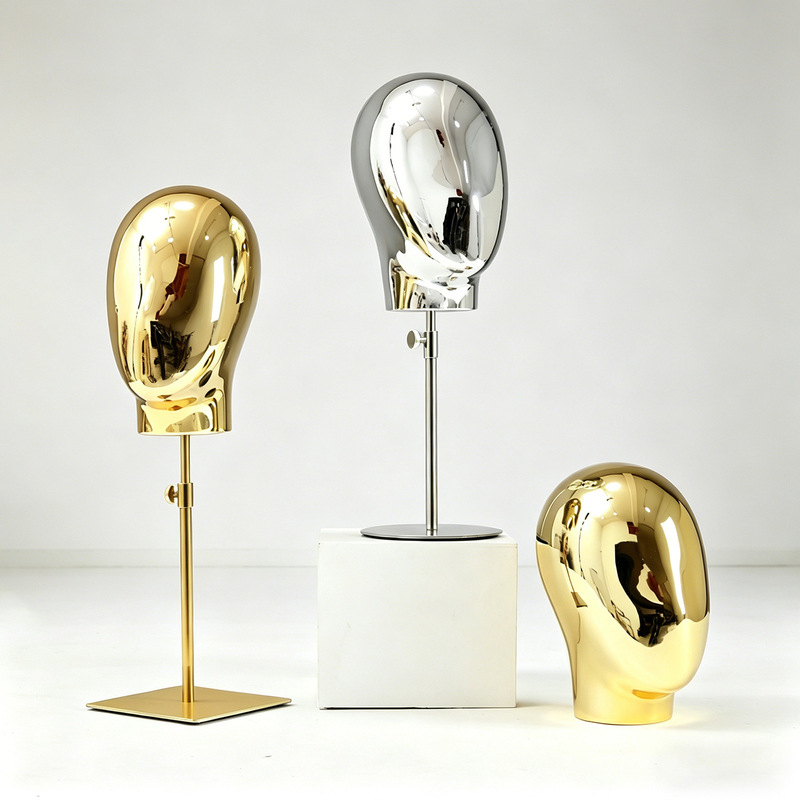 Cross-Border New Product: Gold and Silver Mannequin Head Hat Stand, Wig Display Stand with Stainless Steel Base, Adjustable Height, Detachable Cross-Border New Product: Gold and Silver Mannequin Head Hat Stand, Wig Display Stand with Stainless Steel Base, Adjustable Height, Detachable