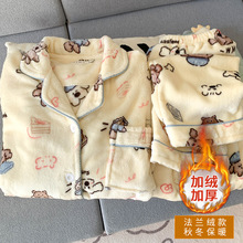 跨境批发大码睡衣女卡通萌趣小狗冬季加厚加绒保暖家居服两件套装