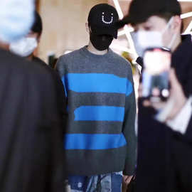 毛衣男秋冬圆领拼色条纹设计感软糯高级感针织衫宽松美式复古外套