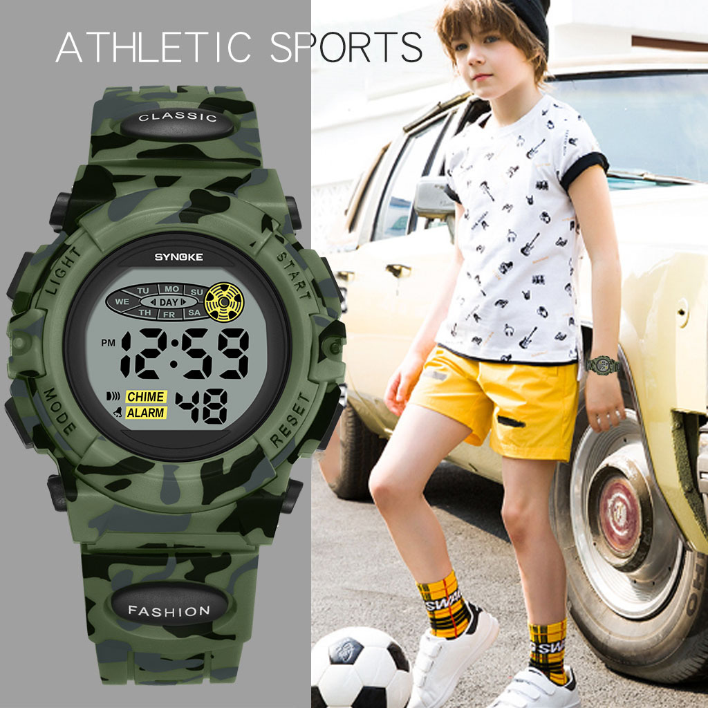 SYNOKE nuevo sudeste asiático popular colorido luminoso niños estudiante reloj electrónico personalizado camuflaje reloj deportivo
