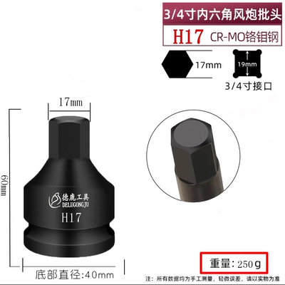 socket H-type screwdriver socket: Mühərrik tənzimləmə alətləri - 3-4inch-17mm-inner-hexagon-short-type-length-60mm