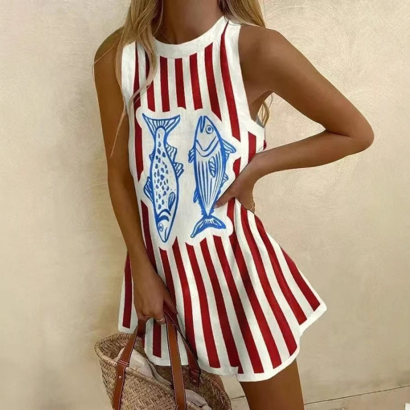 2026 New Autumn Collection Round Neck Sleeveless Women's Shirt Long Sweatshirt with Marine Elements Casual Shirt 2026 New Autumn Collection Round Neck Sleeveless Women's Shirt Long Sweatshirt with Marine Elements Casual Shirt