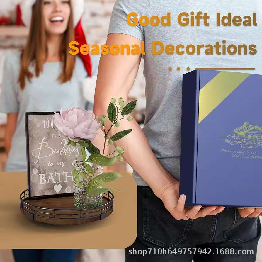 Wooden Rotating Spice Rack Kitchen Countertop Condiments Oil Salt Bottle Storage Tray Toiletries Storage Rack