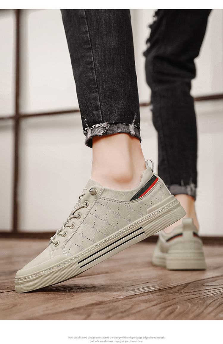 Men's Casual Shoes Microfibre Leather Trainers White Trendy_voghion.com