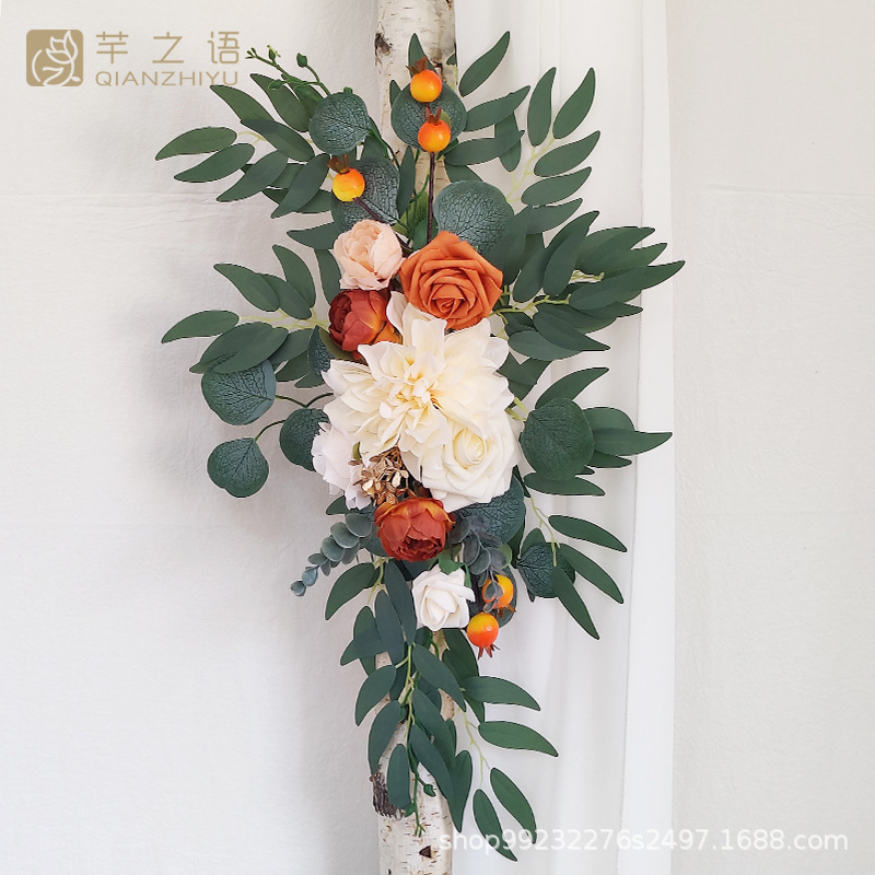 秋季新品橙色小石榴仿真绢花门楣拱门花户外婚礼活动装饰背景复古