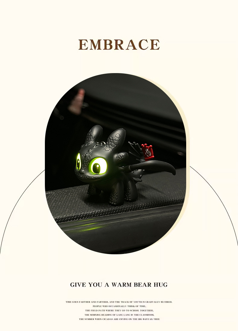 Cute Glowing Toothless Car Interior Ornament with Moving Wings, Night Fury Wing Car Dashboard Decoration Car Hanging Accessory