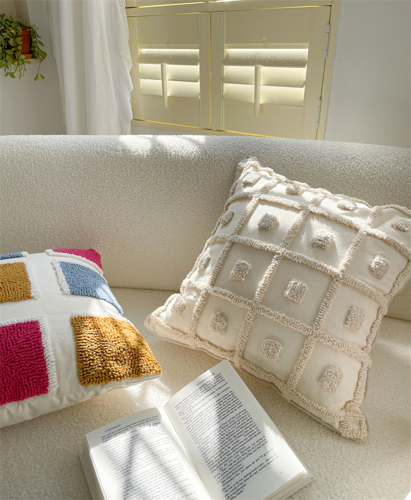 Federa per cuscino in tela di cotone stile nordico, modello di decorazione per la casa, modello di velluto, a righe geometriche, ricamata, per divano_voghion.com