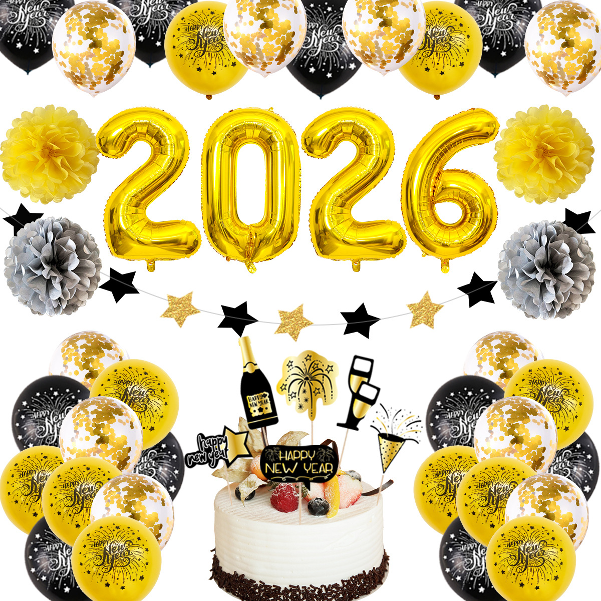 Globo decoración de año nuevo globo de decoración de Año Nuevo al por mayor decoración de fiesta de año nuevo látex redondo de 12 pulgadas globo digital de Año Nuevo de 32 pulgadas