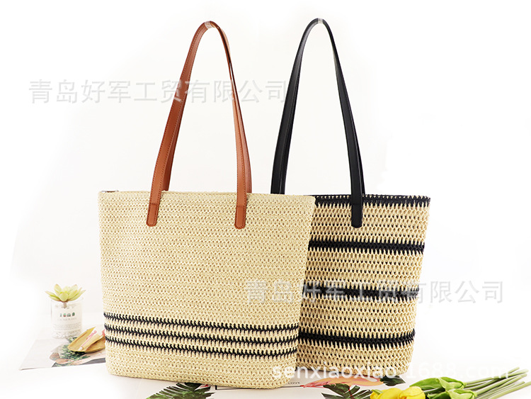 New Fashion Contrast Color Striped Woven One-shoulder Straw Bag Wholesale Nihaojewelry display picture 1