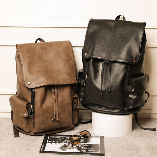  New Retro Backpack Trendy Men's Youth College Backpack School Bag PU Leather Wholesale Men's Bag