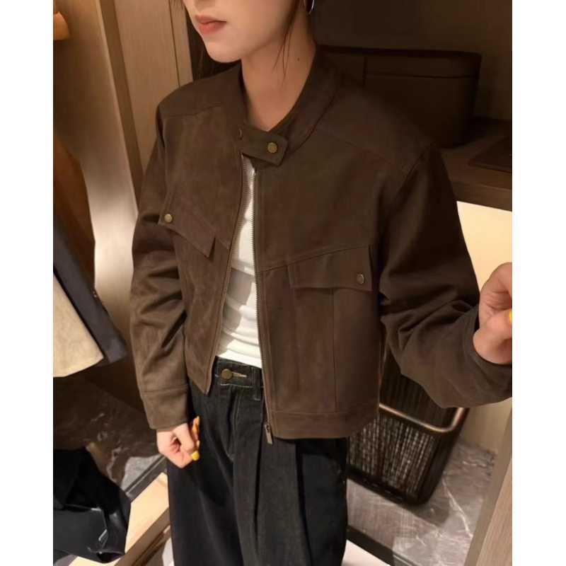 美拉德麂皮绒皮衣外套女2026春秋新款韩系休闲时尚小个子短款夹克
