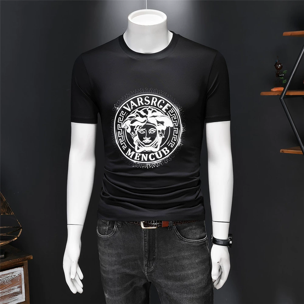 Хлопковая футболка с коротким рукавом и круглым воротником, slim fit