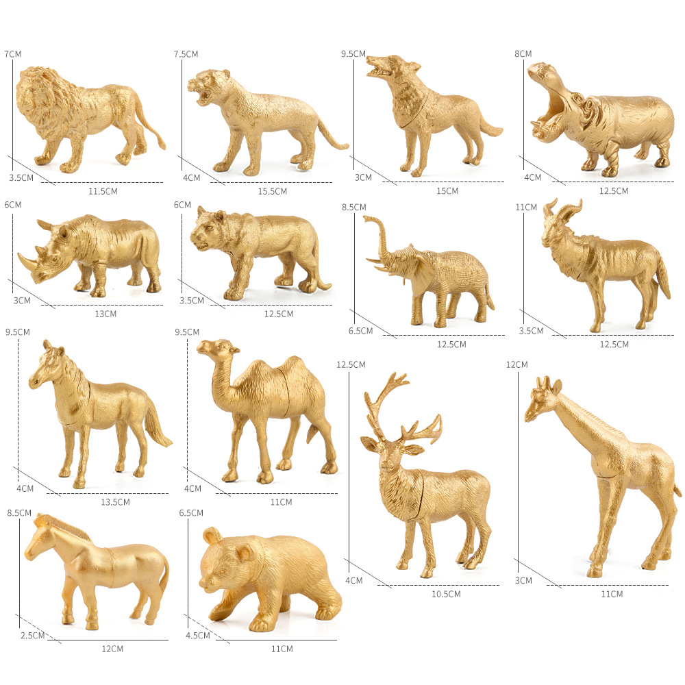 Exportación transfronteriza de oro bosque animal adornos juguetes de simulación girafa dorada leones rinocerontes caballos adornos estáticos