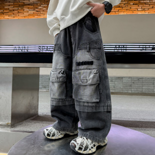 Spring Boys' Jeans New Children's Wear Children's Boy's Big Pocket Tooling Pants Personalized Loose Cross-border Daifa