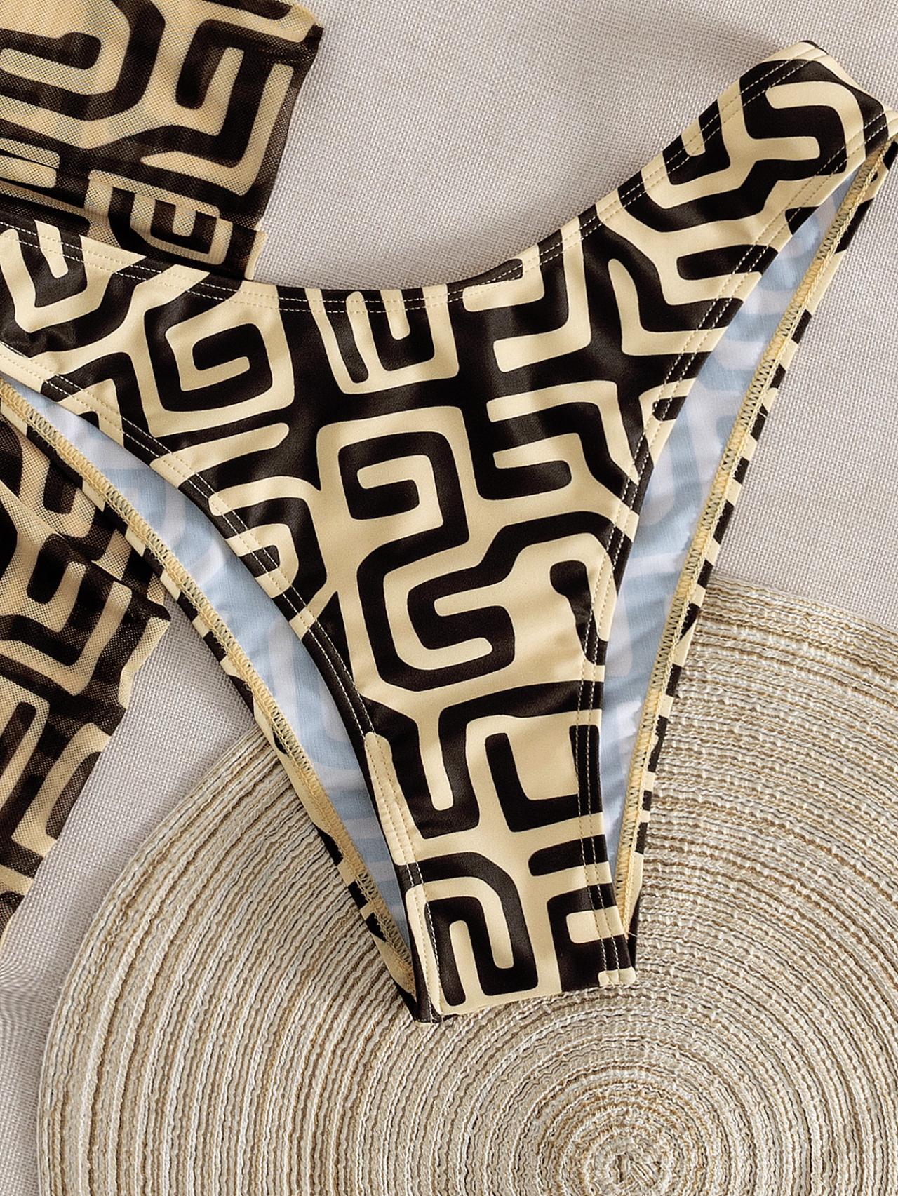 Bikini Set With Geometric Pattern For Women 3 Piece Swimwear_voghion.com